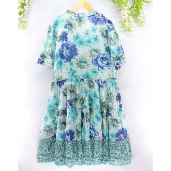 Sundance Woman's Field Of Beauty Dress Floral Turquoise Sz L NEW - Picture 2 of 9